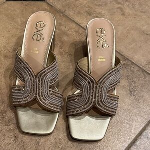 Exé Gold and Brown Leather Sandals